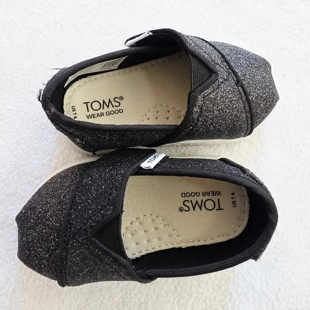 Toms Black Glitter Slip-On Baby & Walker Shoes